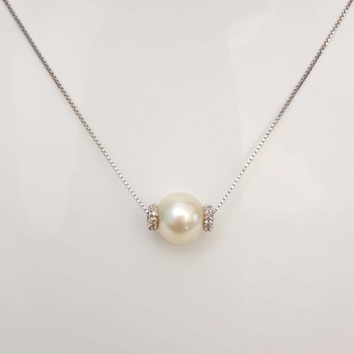 Collana Yukiko CL100 in Oro Bianco con Perla e Diamanti